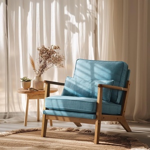 image:imageVINGLI Solid Wood Wide Armrests Accent Chair Set of 2Upholstered Mid Century Modern Chair with PillowFarmhouse Arm Chair Comfy Reading ChairChairs Living RoomBedroomGuest RoomTeddy FleeceKhakiNavy Blue