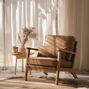 image:imageVINGLI Solid Wood Wide Armrests Accent Chair Set of 2Upholstered Mid Century Modern Chair with PillowFarmhouse Arm Chair Comfy Reading ChairChairs Living RoomBedroomGuest RoomTeddy FleeceKhakiRustic