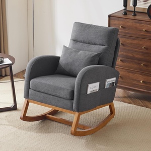 image:imageVINGLI Teddy Fleece Low Seat Rocking ChairBoucle Upholstered Nursery Glider Chair with Side PocketsAccent Arm Chair with High BackrestComfy Head RestSolid Woodfor Living Room BedroomBeigeGreylinen