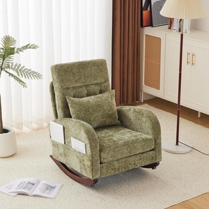 image:imageVINGLI Teddy Fleece Low Seat Rocking ChairBoucle Upholstered Nursery Glider Chair with Side PocketsAccent Arm Chair with High BackrestComfy Head RestSolid Woodfor Living Room BedroomBeigeOlive Greenchenille