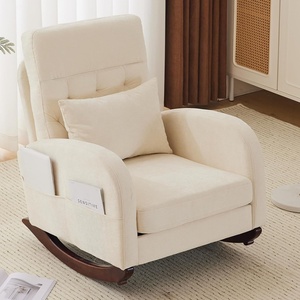 image:imageVINGLI Teddy Fleece Low Seat Rocking ChairBoucle Upholstered Nursery Glider Chair with Side PocketsAccent Arm Chair with High BackrestComfy Head RestSolid Woodfor Living Room BedroomBeigeBeigechenille