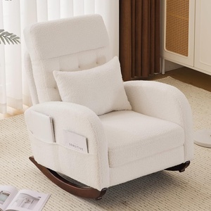 image:imageVINGLI Teddy Fleece Low Seat Rocking ChairBoucle Upholstered Nursery Glider Chair with Side PocketsAccent Arm Chair with High BackrestComfy Head RestSolid Woodfor Living Room BedroomBeigeBeigeteddy Fleece