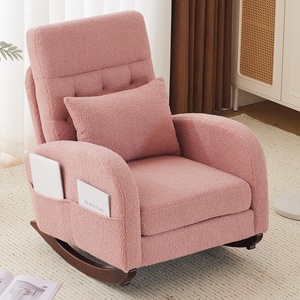 image:imageVINGLI Teddy Fleece Low Seat Rocking ChairBoucle Upholstered Nursery Glider Chair with Side PocketsAccent Arm Chair with High BackrestComfy Head RestSolid Woodfor Living Room BedroomBeigePinkteddy Fleece