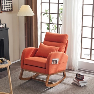 image:imageVINGLI Teddy Fleece Low Seat Rocking ChairBoucle Upholstered Nursery Glider Chair with Side PocketsAccent Arm Chair with High BackrestComfy Head RestSolid Woodfor Living Room BedroomBeigeOrangelinen