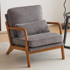 image:imageVINGLI Upgraded Premium Corduroy Accent ChairUpholstered Arm ChairSolid Wood Comfy Reading Chair with Lumbar Pillow Mid Century Modern Chairs for Living RoomBedroomGuest RoomLight GreyLight Grey1pc
