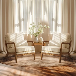 image:imageVINGLI Upgraded Premium Corduroy Accent ChairUpholstered Arm ChairSolid Wood Comfy Reading Chair with Lumbar Pillow Mid Century Modern Chairs for Living RoomBedroomGuest RoomLight GreyDark Beige2pcs