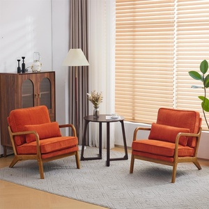 image:imageVINGLI Upgraded Premium Corduroy Accent ChairUpholstered Arm ChairSolid Wood Comfy Reading Chair with Lumbar Pillow Mid Century Modern Chairs for Living RoomBedroomGuest RoomLight GreyBurnt Orange2pcs