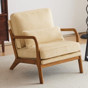 image:imageVINGLI Upgraded Premium Corduroy Accent ChairUpholstered Arm ChairSolid Wood Comfy Reading Chair with Lumbar Pillow Mid Century Modern Chairs for Living RoomBedroomGuest RoomLight GreyDark Beige1pc