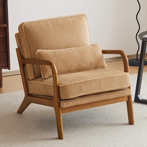 image:imageVINGLI Upgraded Premium Corduroy Accent ChairUpholstered Arm ChairSolid Wood Comfy Reading Chair with Lumbar Pillow Mid Century Modern Chairs for Living RoomBedroomGuest RoomLight GreyKhaki1pc