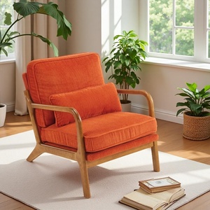 image:imageVINGLI Upgraded Premium Corduroy Accent ChairUpholstered Arm ChairSolid Wood Comfy Reading Chair with Lumbar Pillow Mid Century Modern Chairs for Living RoomBedroomGuest RoomLight GreyBurnt Orange1pc