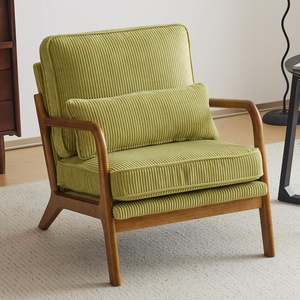 image:imageVINGLI Upgraded Premium Corduroy Accent ChairUpholstered Arm ChairSolid Wood Comfy Reading Chair with Lumbar Pillow Mid Century Modern Chairs for Living RoomBedroomGuest RoomLight GreyGreen1pc