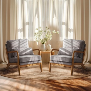 image:imageVINGLI Upgraded Premium Corduroy Accent ChairUpholstered Arm ChairSolid Wood Comfy Reading Chair with Lumbar Pillow Mid Century Modern Chairs for Living RoomBedroomGuest RoomLight GreyLight Grey2pcs