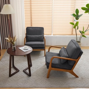 image:imageVINGLI Upgraded Premium Corduroy Accent ChairUpholstered Arm ChairSolid Wood Comfy Reading Chair with Lumbar Pillow Mid Century Modern Chairs for Living RoomBedroomGuest RoomLight GreyDark Grey2pcs