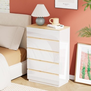 image:imageVINGLI White Dresser High Gloss Chest of Drawers 6 Drawer Dresser for Bedroom Modern Dressers Wood Brown Top 472 W x 1575 D x 315 HHigh Gloss White