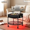 image:imageVINGLI 27 Round Lift Top Coffee Table with Wheels Small Coffee Table with Hidden Compartment amp Storage Shelf amp RGB Lights 2Tier Center Table for Living Room Office Balcony White amp BrownBlack  Grey