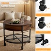 image:imageVINGLI 27 Round Lift Top Coffee Table with Wheels Small Coffee Table with Hidden Compartment amp Storage Shelf amp RGB Lights 2Tier Center Table for Living Room Office Balcony White amp BrownWalnut