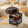 image:imageVINGLI 27 Round Lift Top Coffee Table with Wheels Small Coffee Table with Hidden Compartment amp Storage Shelf amp RGB Lights 2Tier Center Table for Living Room Office Balcony White amp BrownWalnut