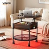 image:imageVINGLI 27 Round Lift Top Coffee Table with Wheels Small Coffee Table with Hidden Compartment amp Storage Shelf amp RGB Lights 2Tier Center Table for Living Room Office Balcony White amp BrownWalnut