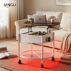 image:imageVINGLI 27 Round Lift Top Coffee Table with Wheels Small Coffee Table with Hidden Compartment amp Storage Shelf amp RGB Lights 2Tier Center Table for Living Room Office Balcony White amp BrownWhite  Brown