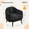 image:imageVINGLI 303 Wide Modern Barrel Accent Armchair with Track Armrest Solid Wooden Legs Comfy Upholstered Club Chair Round Single Home Sofa for Living Room Bedroom Reading Room Corduroy GreyBlack