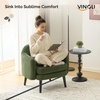 image:imageVINGLI 303 Wide Modern Barrel Accent Armchair with Track Armrest Solid Wooden Legs Comfy Upholstered Club Chair Round Single Home Sofa for Living Room Bedroom Reading Room Corduroy GreyGreen