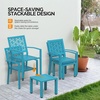 image:imageVINGLI 3Piece Outdoor Bistro Set Stackable Modern Metal Steel Table and Chairs with RustResistant Coating Small Patio Furniture Conversation Set for Porch Deck Balcony Garden BlueBlue