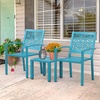 image:imageVINGLI 3Piece Outdoor Bistro Set Stackable Modern Metal Steel Table and Chairs with RustResistant Coating Small Patio Furniture Conversation Set for Porch Deck Balcony Garden BlueBlue