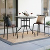 image:imageVINGLI 40 Outdoor Dining Table with Umbrella Hole All Weather Round Patio Table Waterwave Tempered Glass Top and Metal Frame for Garden Porch Balcony YardRound