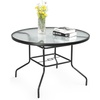 image:imageVINGLI 40 Outdoor Dining Table with Umbrella Hole All Weather Round Patio Table Waterwave Tempered Glass Top and Metal Frame for Garden Porch Balcony YardRound