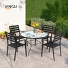 image:imageVINGLI 40 Outdoor Dining Table with Umbrella Hole All Weather Round Patio Table Waterwave Tempered Glass Top and Metal Frame for Garden Porch Balcony YardRound