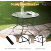 image:imageVINGLI 40 Outdoor Dining Table with Umbrella Hole All Weather Round Patio Table Waterwave Tempered Glass Top and Metal Frame for Garden Porch Balcony YardRound