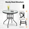 image:imageVINGLI 40 Outdoor Dining Table with Umbrella Hole All Weather Round Patio Table Waterwave Tempered Glass Top and Metal Frame for Garden Porch Balcony YardRound