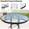 image:imageVINGLI 40 Outdoor Dining Table with Umbrella Hole All Weather Round Patio Table Waterwave Tempered Glass Top and Metal Frame for Garden Porch Balcony YardRound