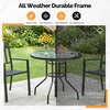 image:imageVINGLI 40 Outdoor Dining Table with Umbrella Hole All Weather Round Patio Table Waterwave Tempered Glass Top and Metal Frame for Garden Porch Balcony YardRound