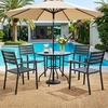image:imageVINGLI 40 Outdoor Dining Table with Umbrella Hole All Weather Round Patio Table Waterwave Tempered Glass Top and Metal Frame for Garden Porch Balcony YardRound