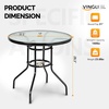 image:imageVINGLI 40 Outdoor Dining Table with Umbrella Hole All Weather Round Patio Table Waterwave Tempered Glass Top and Metal Frame for Garden Porch Balcony YardRound