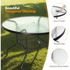 image:imageVINGLI 40 Outdoor Dining Table with Umbrella Hole All Weather Round Patio Table Waterwave Tempered Glass Top and Metal Frame for Garden Porch Balcony YardRound