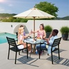 image:imageVINGLI 40 Outdoor Dining Table with Umbrella Hole All Weather Round Patio Table Waterwave Tempered Glass Top and Metal Frame for Garden Porch Balcony YardRound