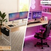 image:imageVINGLI 63 Inch Computer Office Modern Simple Gaming Desk with Side Fabric Drawer amp Hook Up WearResistant Surface Writing Desk Work Desk for Bedroom Living Room Oak