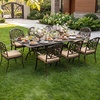 image:imageVINGLI 9 Pieces Outdoor Dining Set Cast Aluminium AllWeather Patio Dining Set for 8 with Umbrella Hole Outdoor Dining Table and Chairs with Cushion for Yard Garden Porch and Poolside Bronze9Piece Rectangle Table