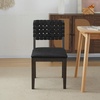 image:imageVINGLI Black Woven Wooden Dining Chairs Set of 2Armless Mid Century Modern Desk Chairs with RivetampFoot PegsUpholstered Farmhouse Comfy Chair No Wheels for Dining RoomLiving RoomKitchenOakSuedeBlack