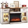 image:imageVINGLI Fireplace TV Stand up to 65 TVs 3Sided Glass Entertainment Center with Electric Fireplace Heater amp Glass Doors and Drawers Fireplace Media Console Table with LED Light Living Room White