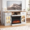 image:imageVINGLI Fireplace TV Stand up to 65 TVs 3Sided Glass Entertainment Center with Electric Fireplace Heater amp Glass Doors and Drawers Fireplace Media Console Table with LED Light Living Room White