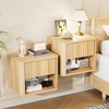 image:imageVINGLI Floating Nightstand Set of 2 Fluted Nightstands with 1 Drawer Oak Night Stand for Bedroom Wood Bed Side Table Fluted Nightstand End Table for Bedroom and Living RoomOak