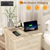 image:imageVINGLI Floating Nightstand Set of 2 Fluted Nightstands with 1 Drawer Oak Night Stand for Bedroom Wood Bed Side Table Fluted Nightstand End Table for Bedroom and Living RoomNatural Rubber Wood