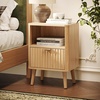 image:imageVINGLI Floating Nightstand Set of 2 Fluted Nightstands with 1 Drawer Oak Night Stand for Bedroom Wood Bed Side Table Fluted Nightstand End Table for Bedroom and Living RoomOak