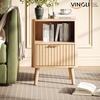 image:imageVINGLI Floating Nightstand Set of 2 Fluted Nightstands with 1 Drawer Oak Night Stand for Bedroom Wood Bed Side Table Fluted Nightstand End Table for Bedroom and Living RoomOak
