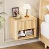 image:imageVINGLI Floating Nightstand Set of 2 Fluted Nightstands with 1 Drawer Oak Night Stand for Bedroom Wood Bed Side Table Fluted Nightstand End Table for Bedroom and Living RoomOak