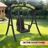 image:imageVINGLI Heavy Duty 880 LBS HDPE Porch Swing Outdoor with Rotatable Cup Holder 1Person Patio Hanging Swing with Adjustable Chains for Porch Yard Tree Garden TeakBlack
