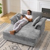 image:imageVINGLI Lounge Chair 56 Oversized Reading Chair Corduroy Chaise Sofa Recliner Bed Upholstered Comfy Sleeper Couch with Throw Pillows and Armrests for Living Room Movie Room BedroomLight Blue Grey